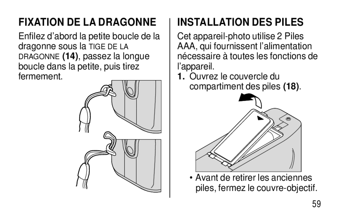 Kodak F320/F330 manual Fixation DE LA Dragonne, Installation DES Piles 