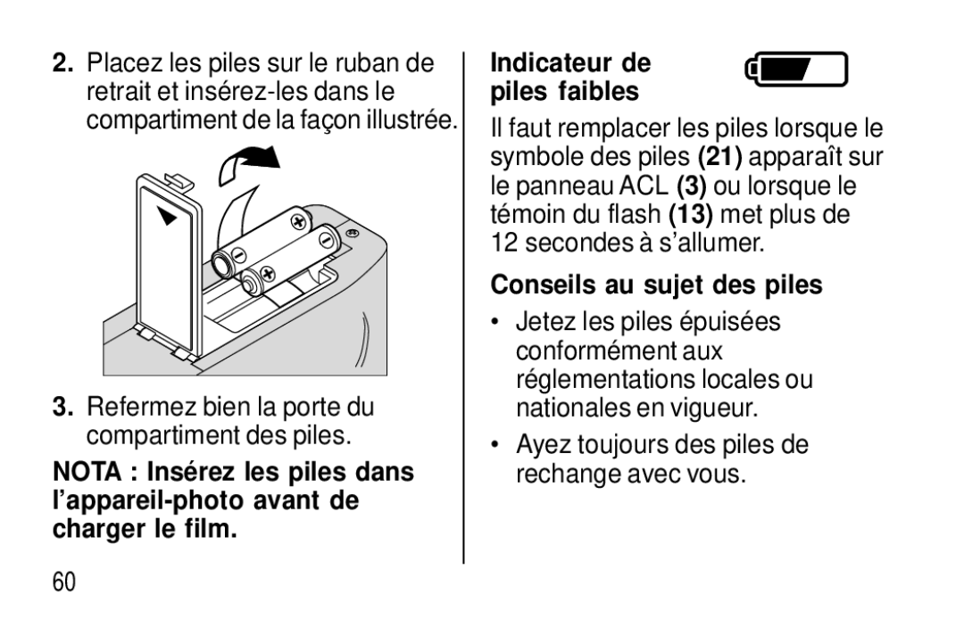 Kodak F320/F330 manual Conseils au sujet des piles 