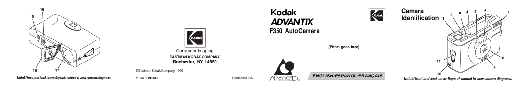 Kodak F350 manual Kodak, Photo goes here 