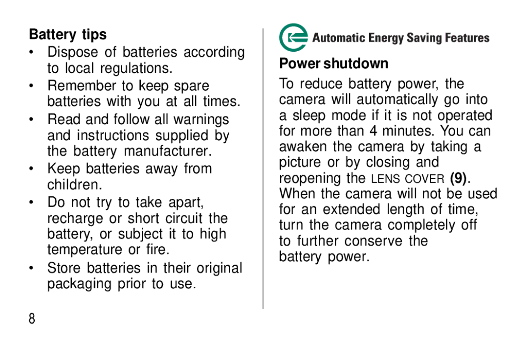 Kodak F350 manual Battery tips, Power shutdown 