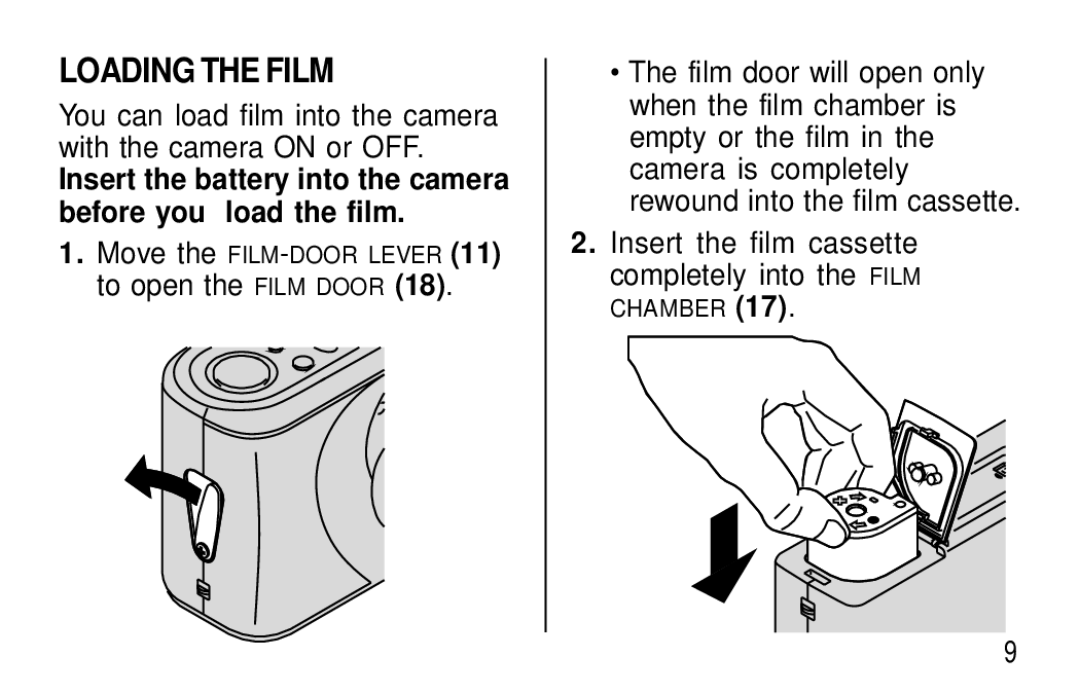 Kodak F350 manual Loading the Film, You can load film into the camera with the camera on or OFF, To open the Film Door 