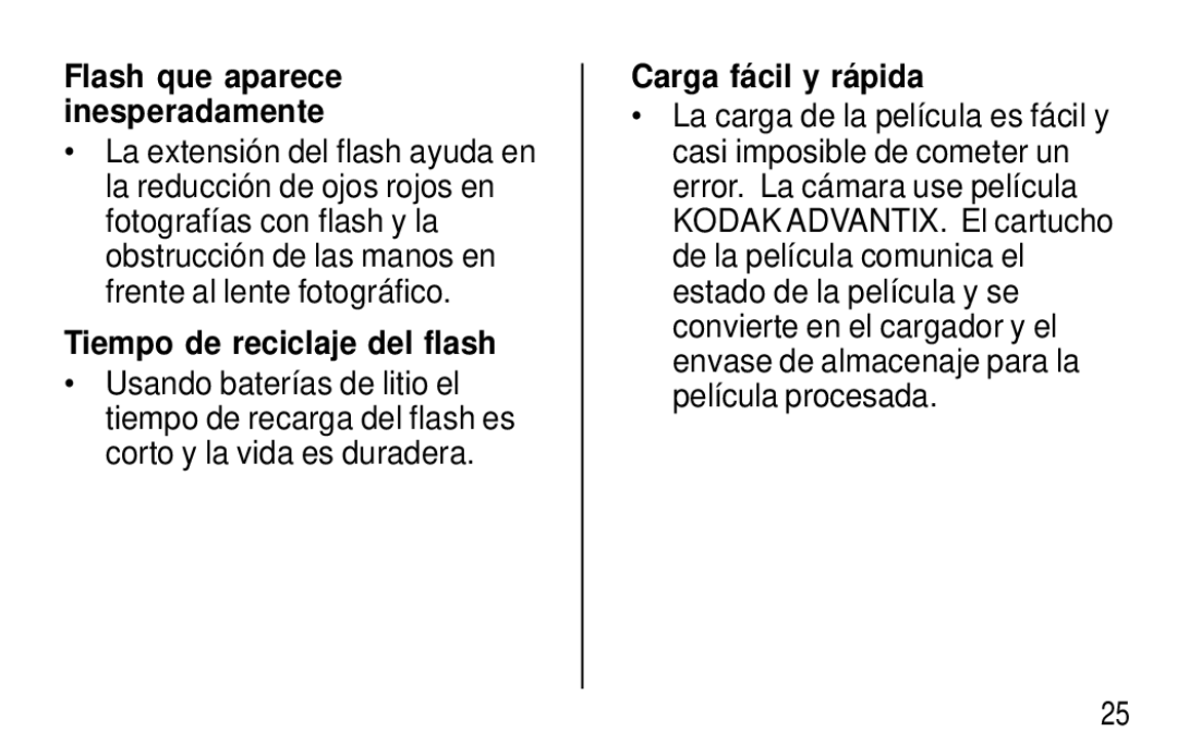 Kodak F350 manual Flash que aparece inesperadamente, Tiempo de reciclaje del flash, Carga fácil y rápida 