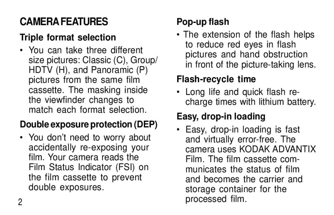 Kodak F350 manual Camera Features 