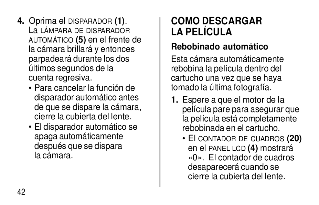 Kodak F350 manual Como Descargar LA Película, Rebobinado automático 