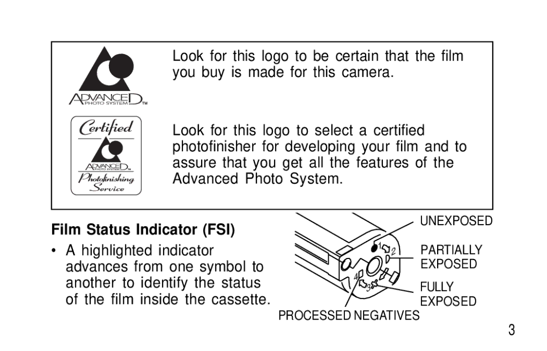 Kodak F350 manual Film Status Indicator FSI 