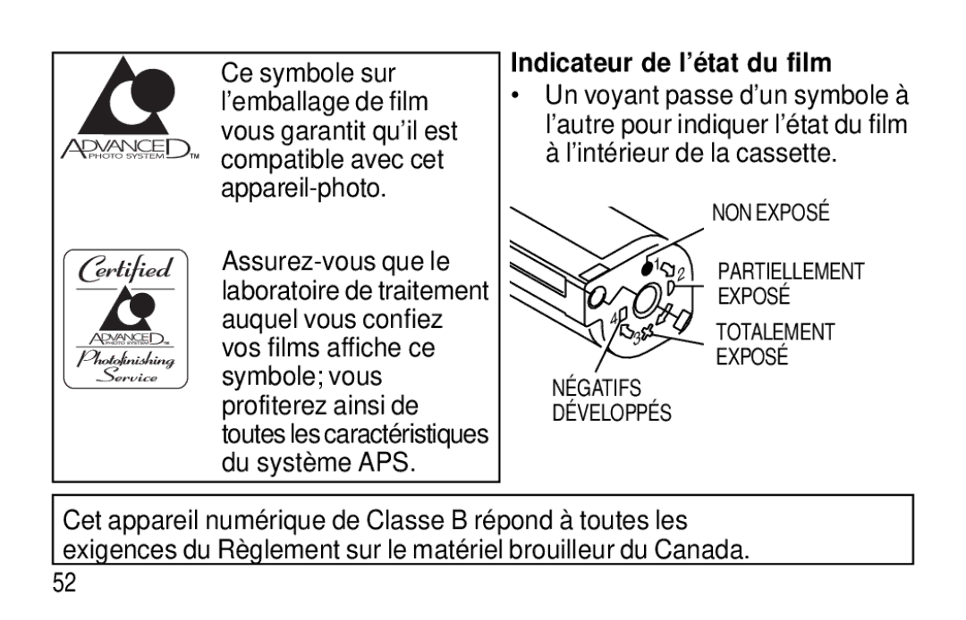 Kodak F350 manual Indicateur de l’état du film, Exposé Négatifs Développés 