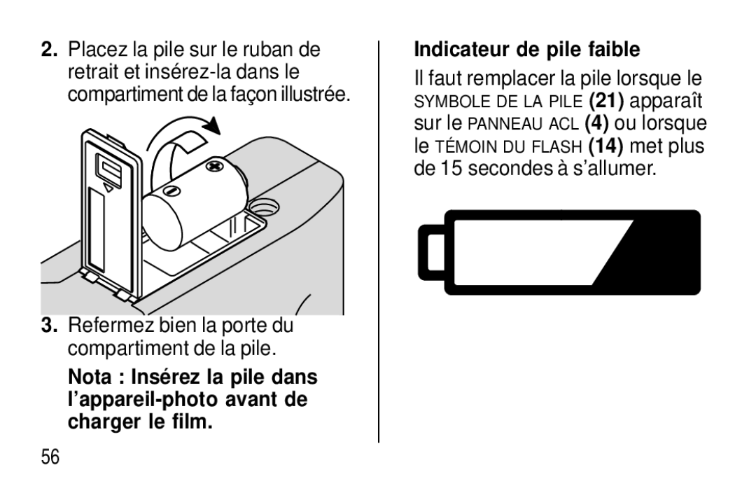 Kodak F350 manual Refermez bien la porte du compartiment de la pile 