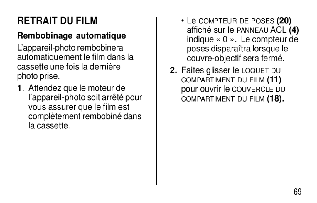 Kodak F350 manual Retrait DU Film, Rembobinage automatique 