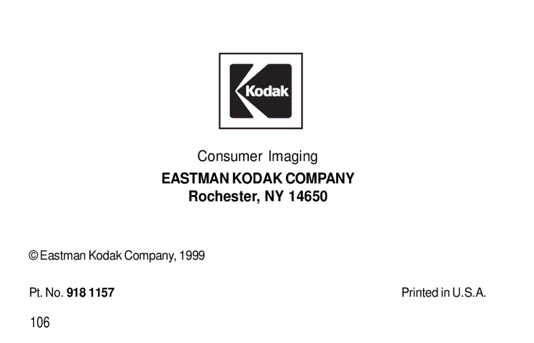 Kodak F600Zoom manual Consumer Imaging, Rochester, NY, 106 