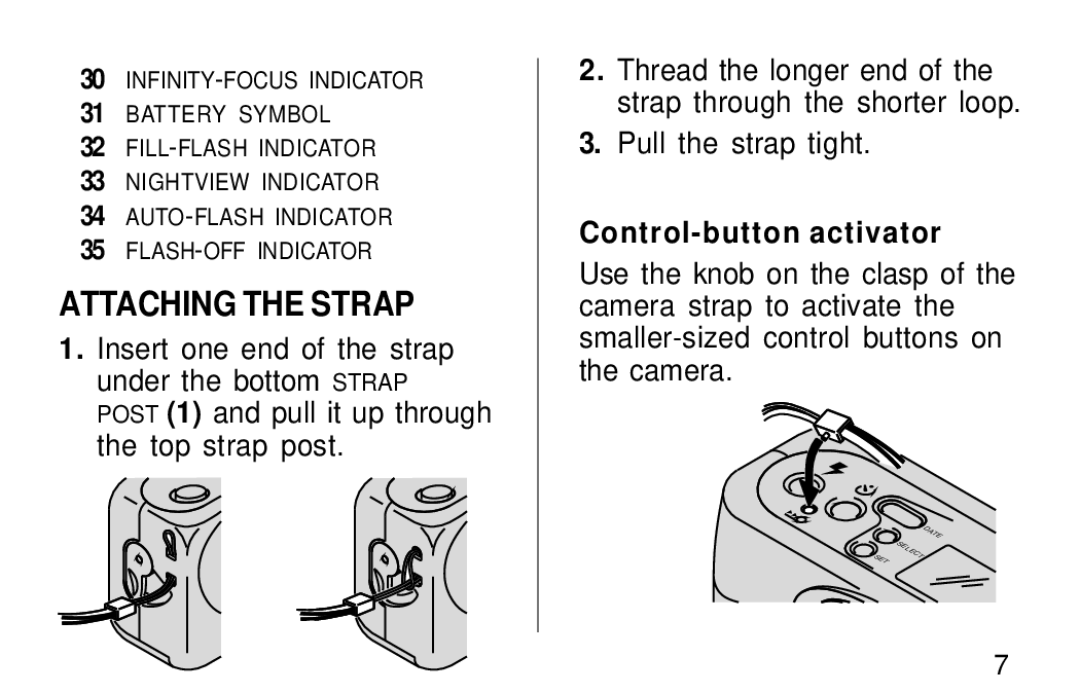 Kodak F600Zoom manual Attaching the Strap, Control-button activator 