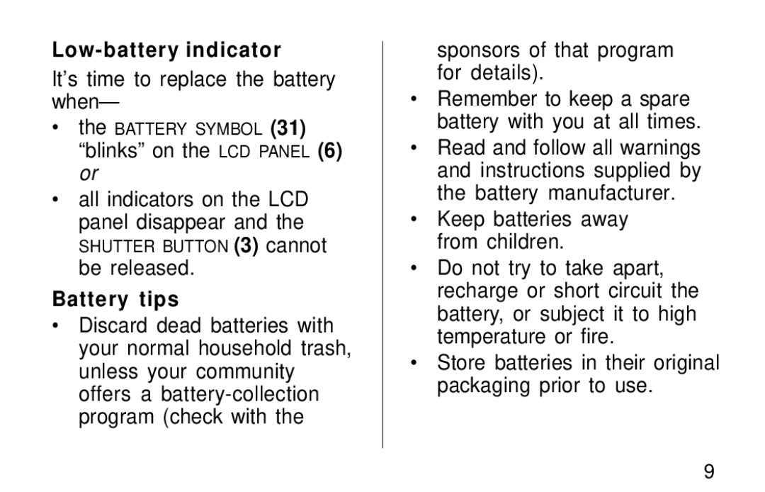 Kodak F600Zoom manual Low-battery indicator, It’s time to replace the battery when, Battery tips 