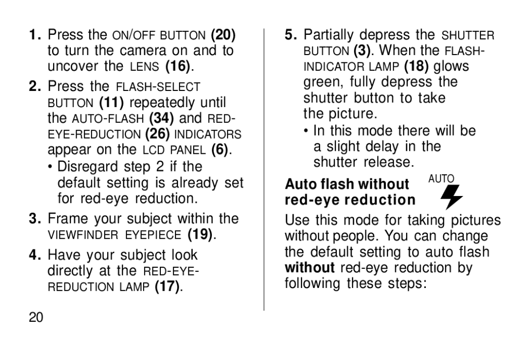 Kodak F600Zoom manual Have your subject look directly at the RED-EYE, Auto flash without 