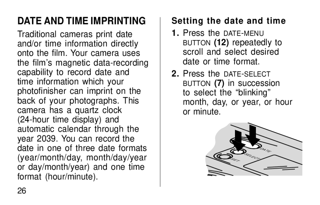 Kodak F600Zoom manual Date and Time Imprinting, Setting the date and time 