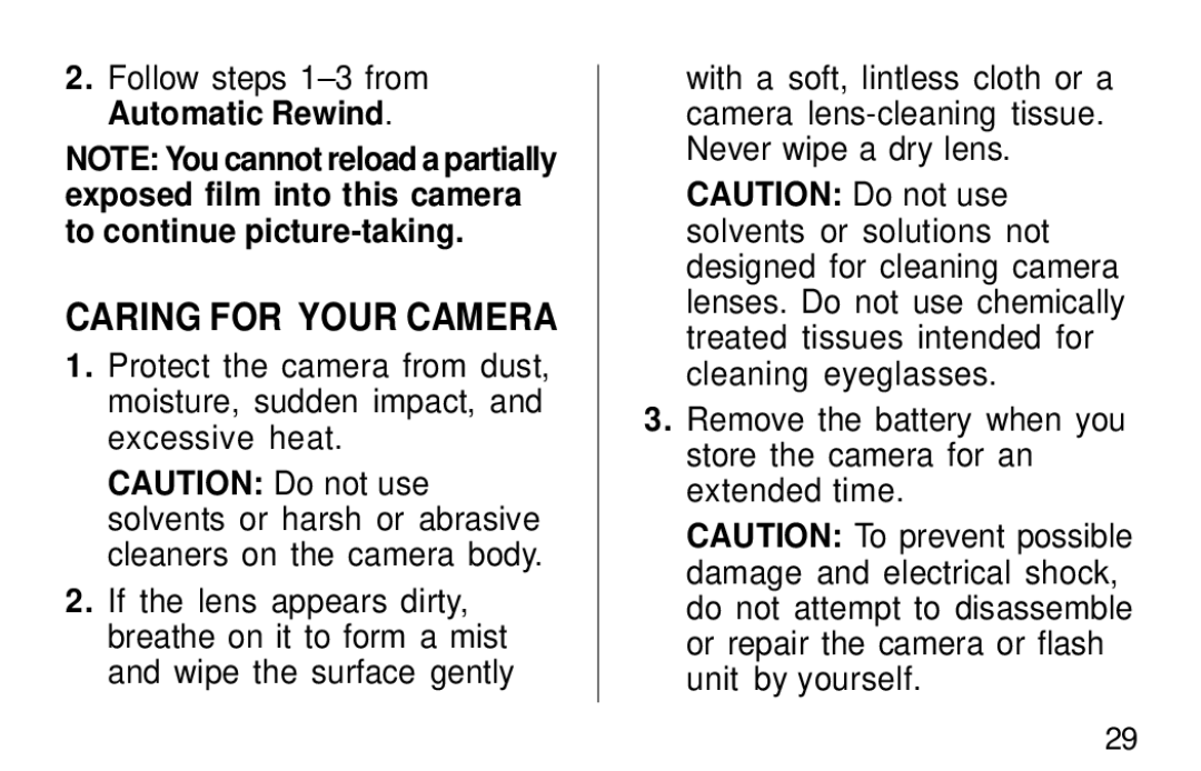 Kodak F600Zoom manual Caring for Your Camera, Follow steps 1-3 from Automatic Rewind 