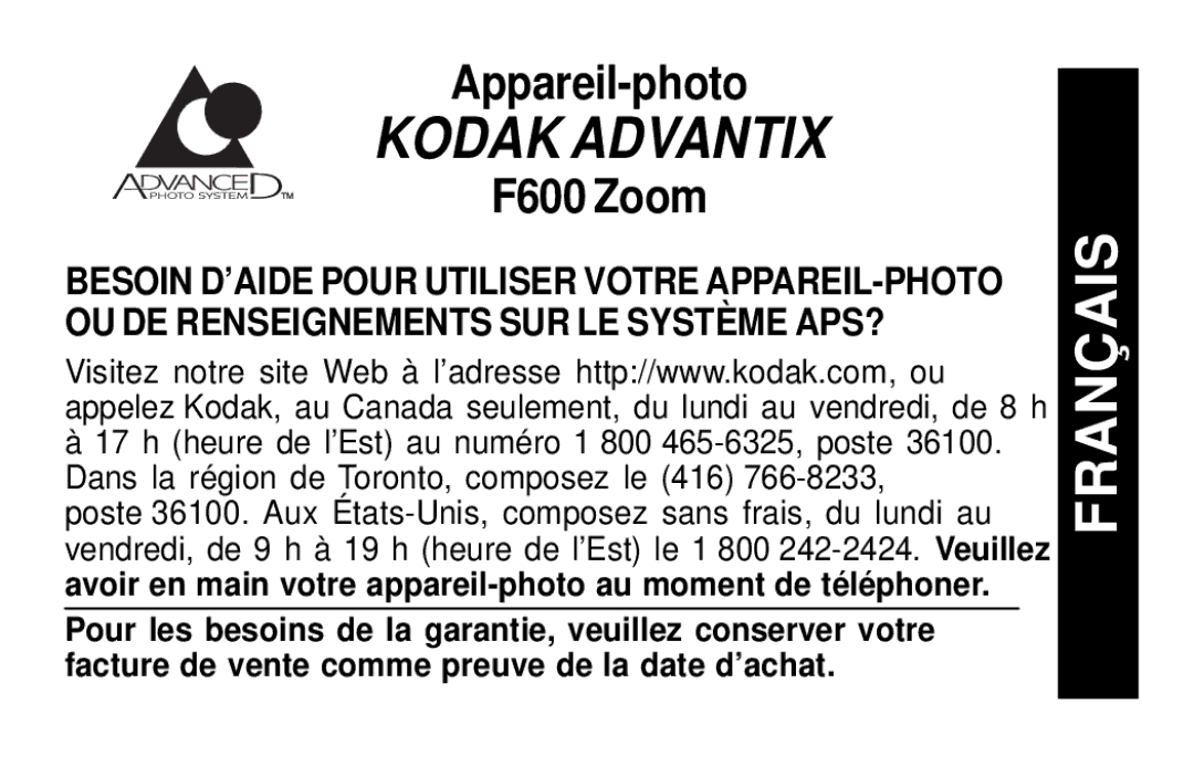 Kodak F600Zoom manual Français 