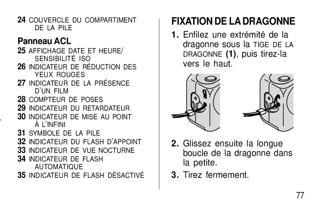 Kodak F600Zoom manual Fixation DE LA Dragonne, Panneau ACL 