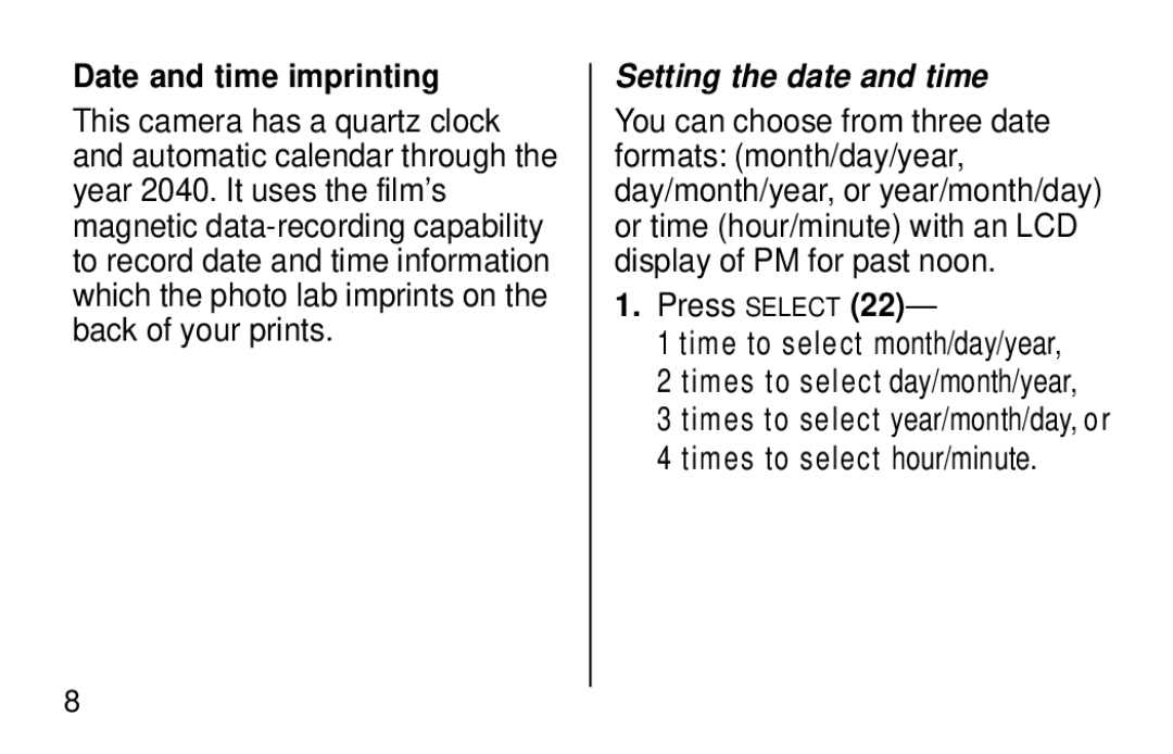 Kodak F620 Zoom manual Setting the date and time, Times to select hour/minute 