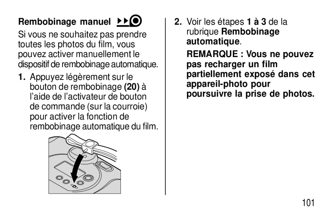 Kodak F620 Zoom manual Rembobinage manuel 