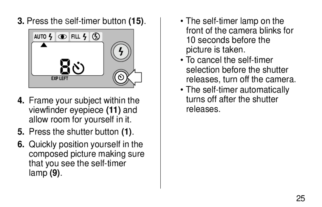 Kodak F620 Zoom manual Press the Self-timer button 