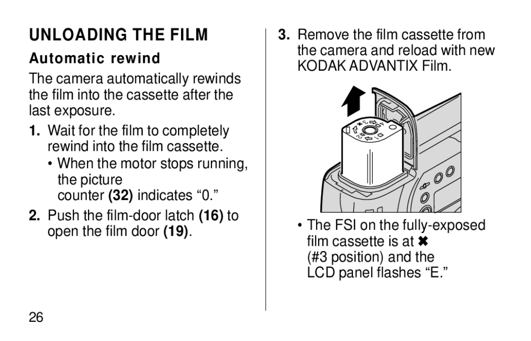 Kodak F620 Zoom manual Unloading the Film, Automatic rewind 