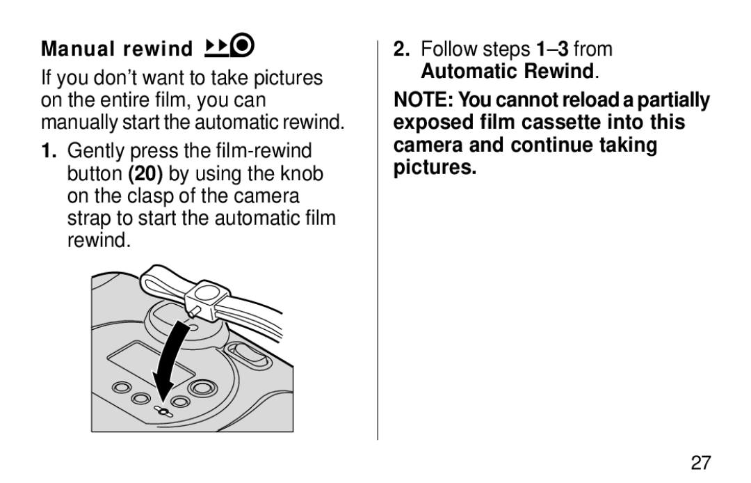 Kodak F620 Zoom manual Manual rewind 