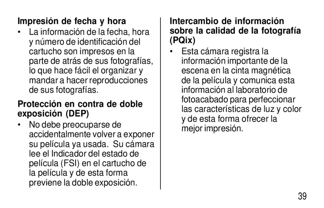 Kodak F620 Zoom manual Impresió n de fecha y hora, Protecció n en contra de doble exposició n DEP 