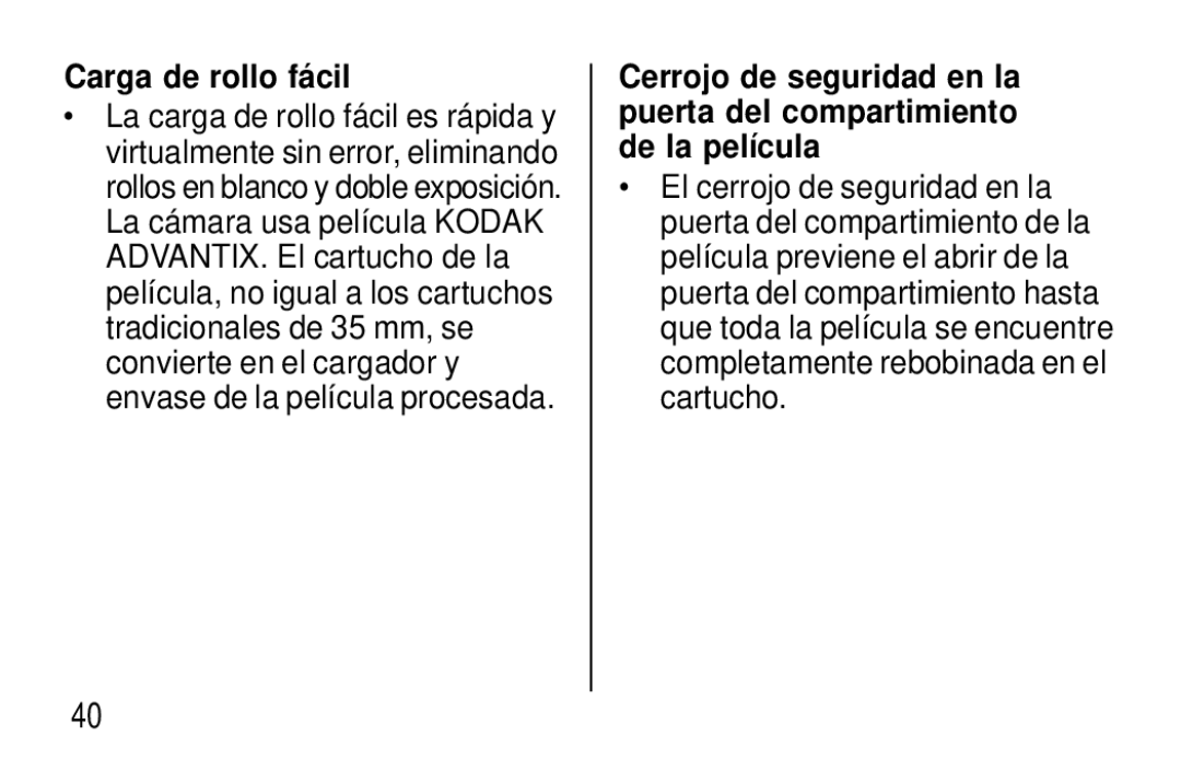Kodak F620 Zoom manual Carga de rollo fá cil 