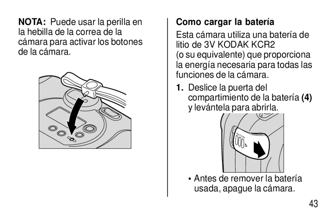 Kodak F620 Zoom manual Como cargar la batería, Esta cámara utiliza una batería de litio de 3V Kodak KCR2 