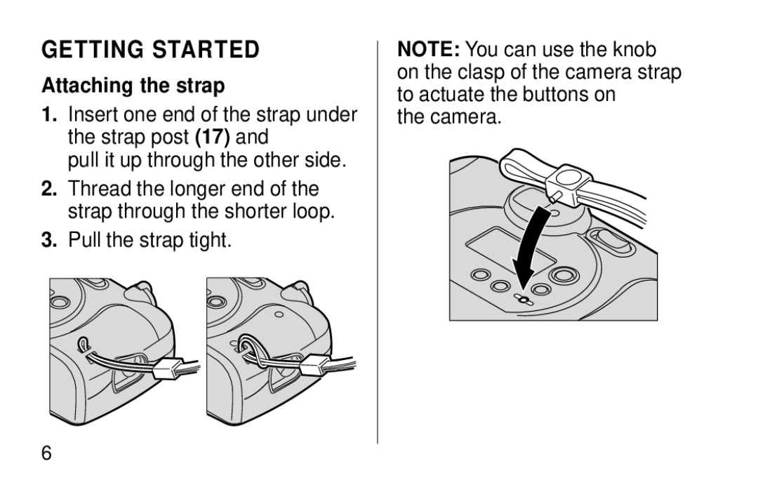 Kodak F620 Zoom manual Getting Started, Attaching the strap, Pull the strap tight Camera 