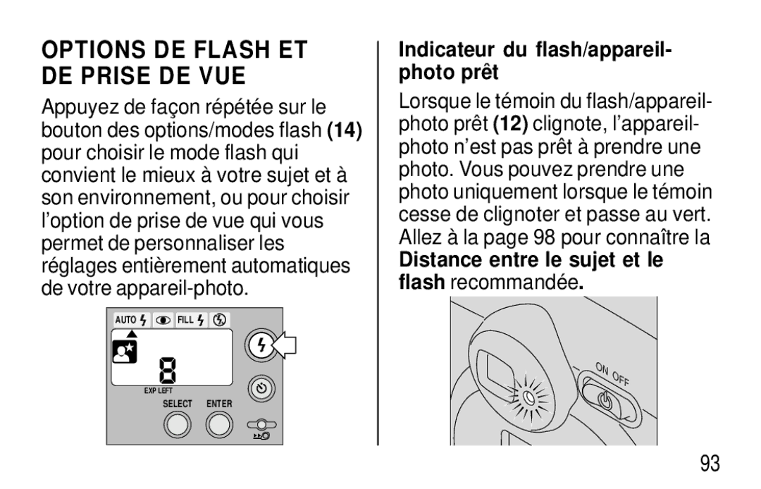 Kodak F620 Zoom manual Options DE Flash ET DE Prise DE VUE, Indicateur du flash/appareil- photo prê t 