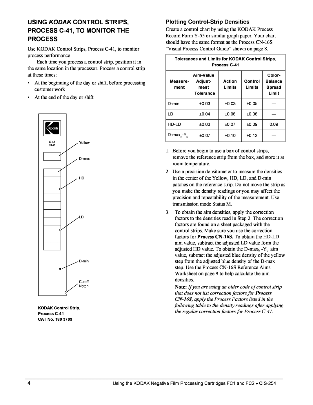 Kodak FC1, FC2 manual Plotting Control-StripDensities 