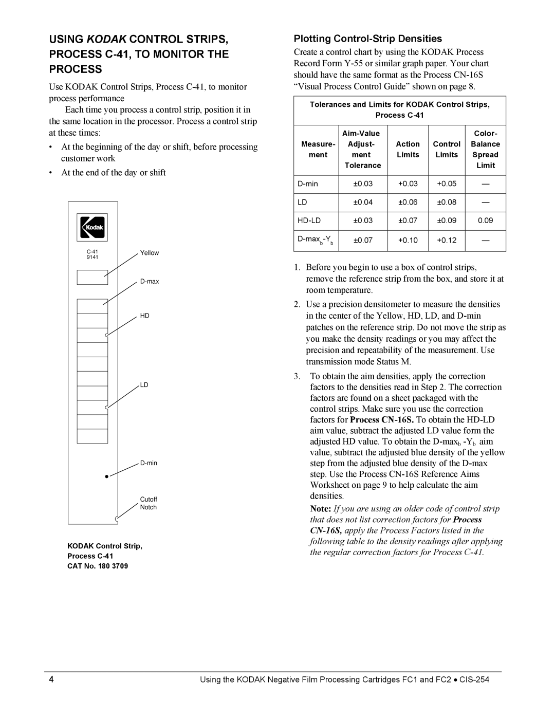 Kodak FC1, FC2 manual Plotting Control-Strip Densities 