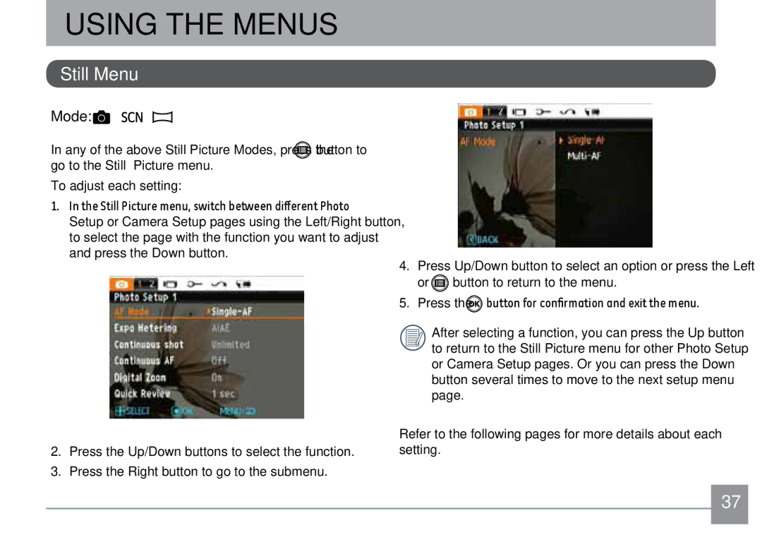 Kodak FD3 appendix Using the Menus, Still Menu 