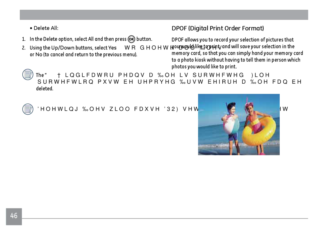 Kodak FD3 appendix Dpof Digital Print Order Format, Delete All 