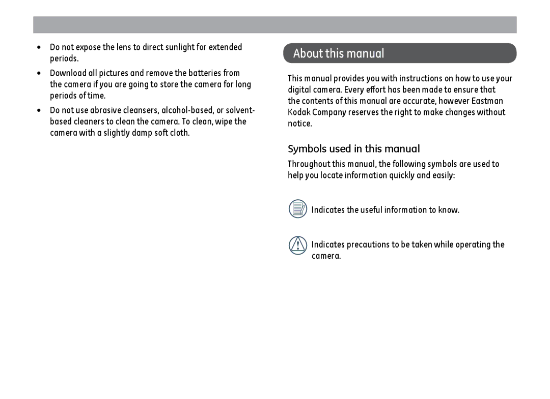 Kodak FD3 appendix About this manual, Symbols used in this manual 
