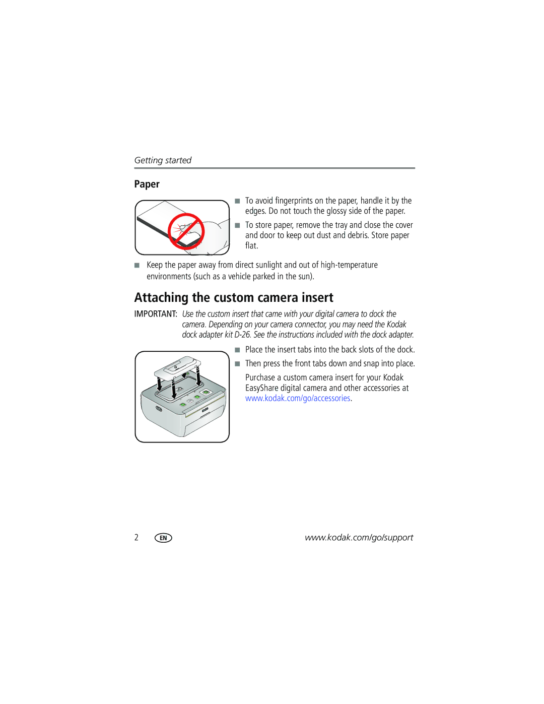 Kodak G600 manual Attaching the custom camera insert, Paper, Place the insert tabs into the back slots of the dock 