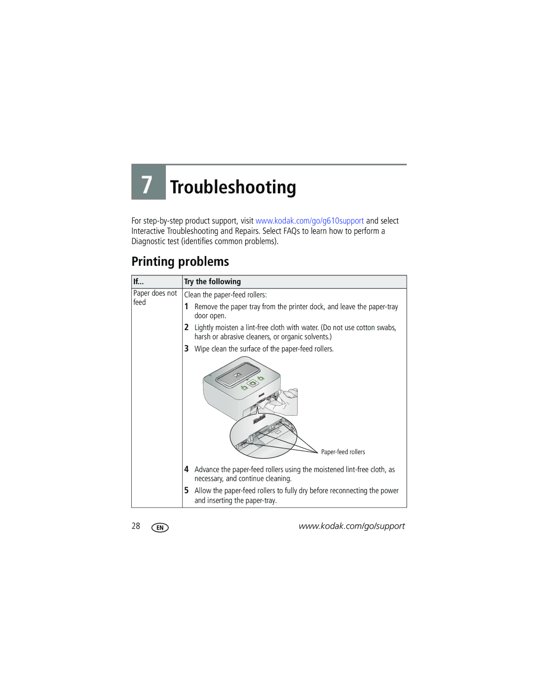 Kodak G610 manual Troubleshooting, Printing problems 