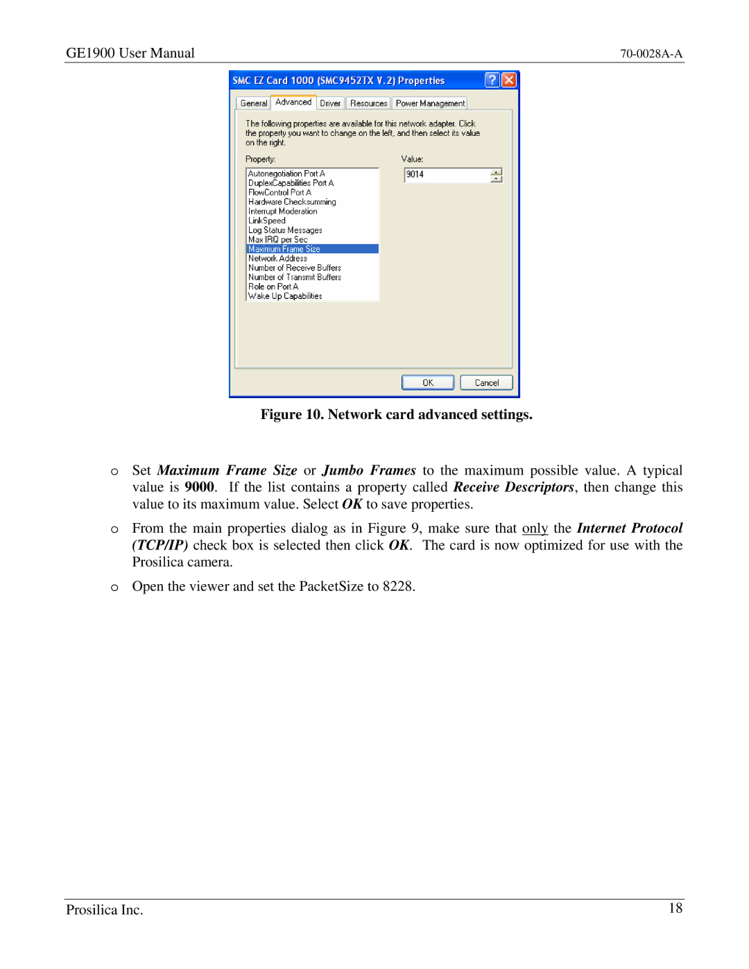 Kodak GE1900C user manual Network card advanced settings 