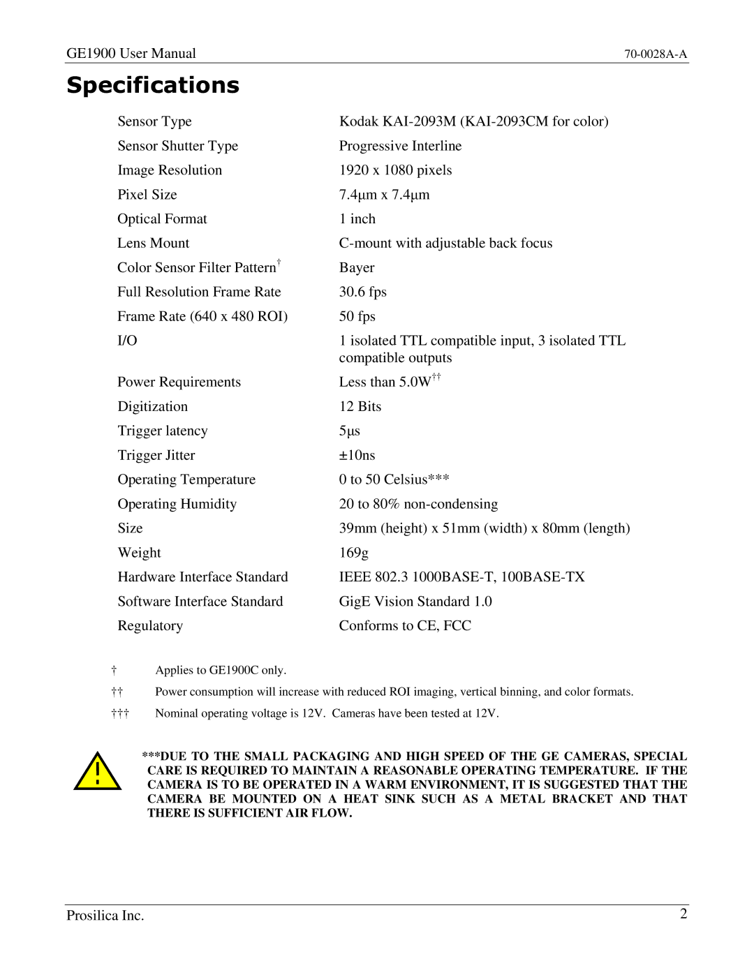 Kodak GE1900C user manual Specifications 