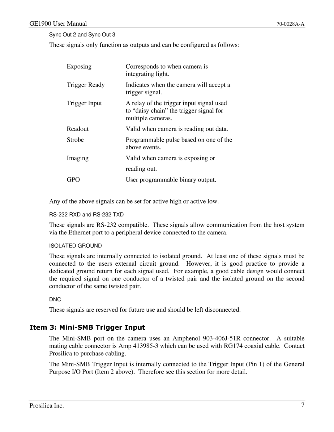 Kodak GE1900C user manual Gpo, Item 3 Mini-SMB Trigger Input 