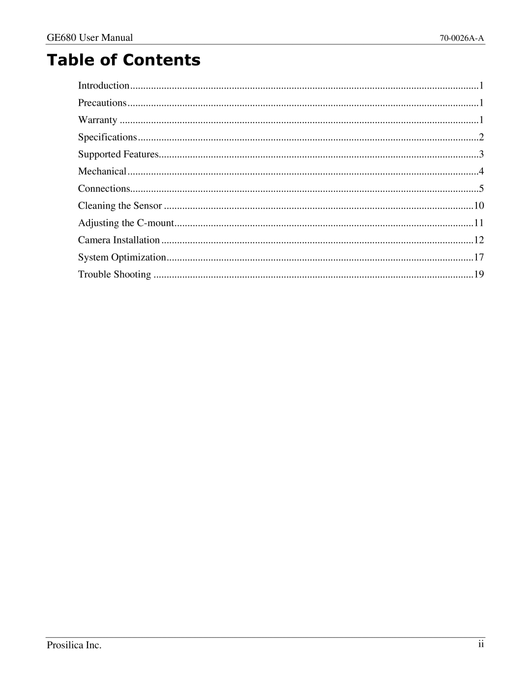 Kodak GE680C user manual Table of Contents 