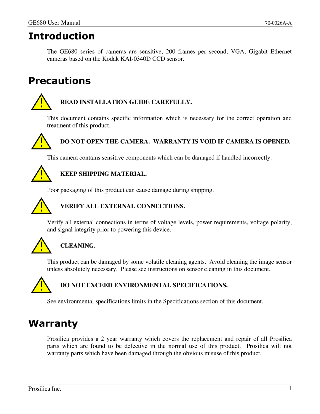 Kodak GE680C user manual Introduction, Precautions, Warranty 