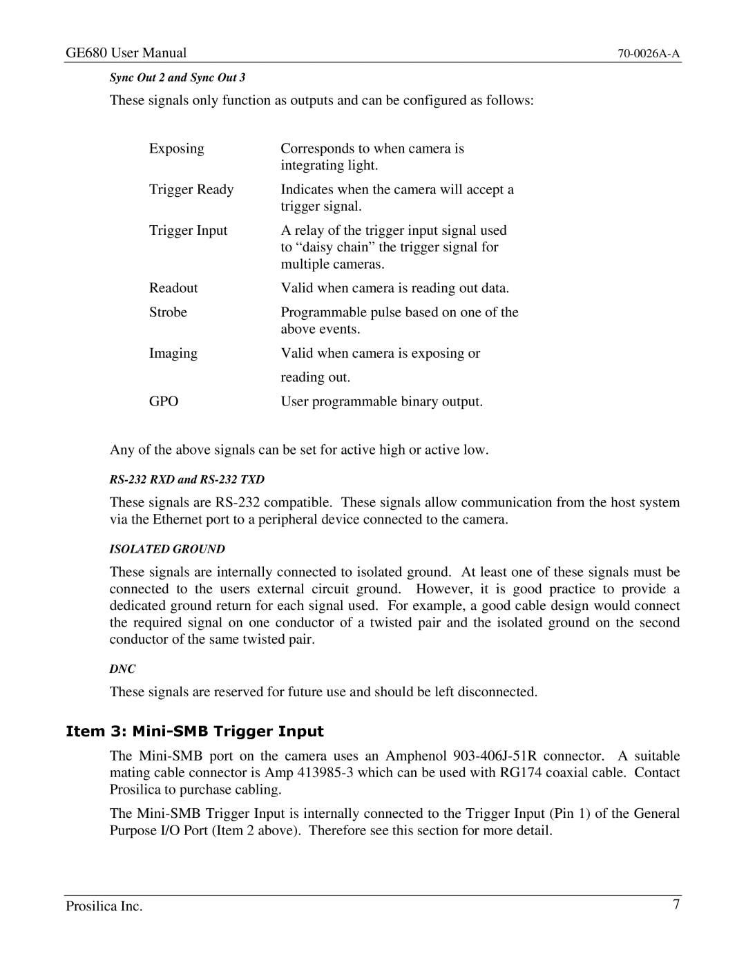 Kodak GE680C user manual Gpo, Item 3 Mini-SMB Trigger Input 