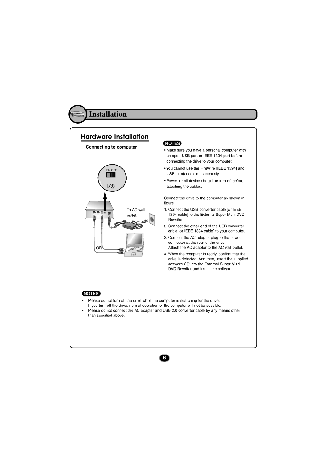 Kodak GSA-5120D manual Hardware Installation, Connecting to computer 