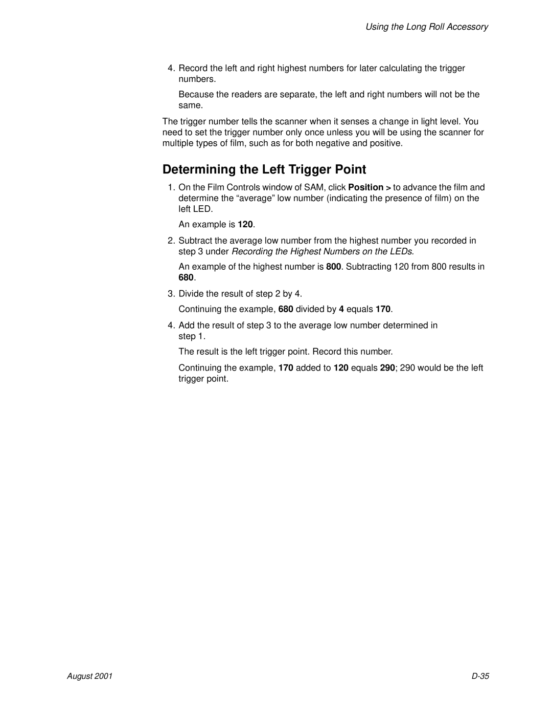 Kodak HR 500 manual Determining the Left Trigger Point 