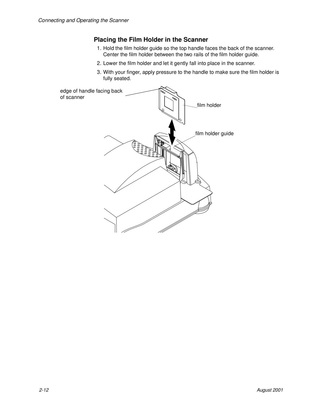 Kodak HR 500 manual Placing the Film Holder in the Scanner 