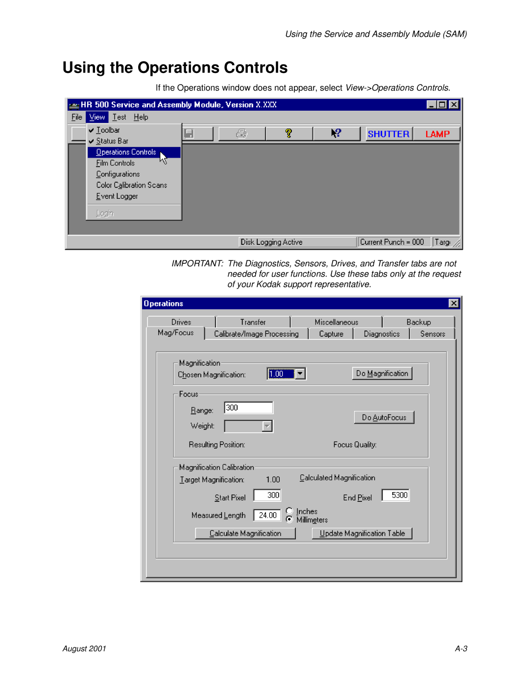 Kodak HR 500 manual Using the Operations Controls 