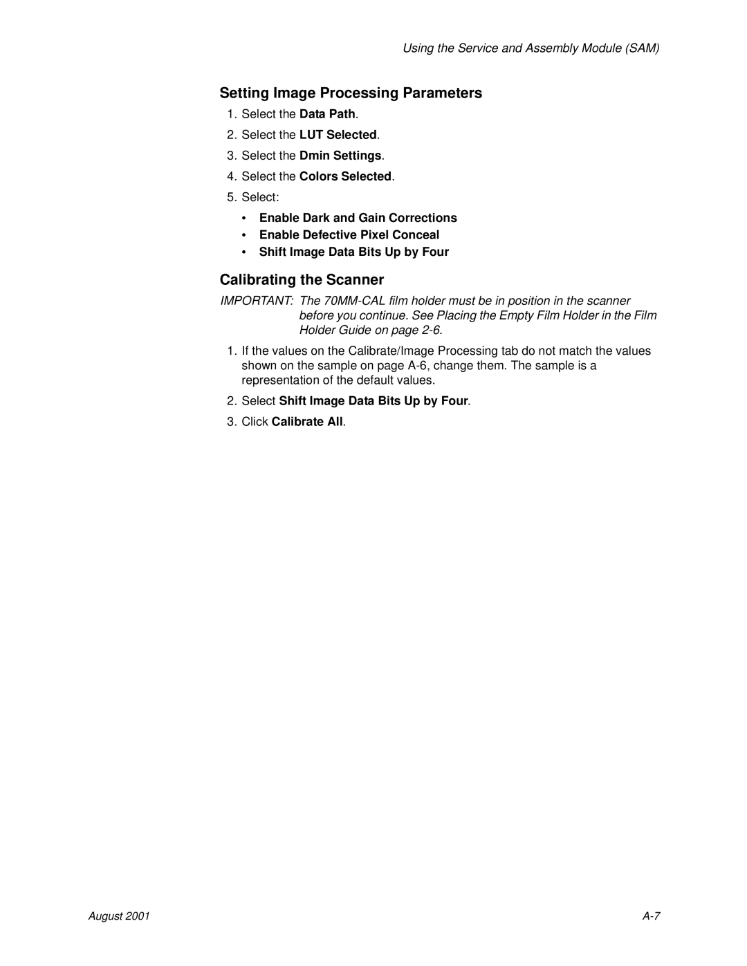 Kodak HR 500 manual Setting Image Processing Parameters, Calibrating the Scanner 