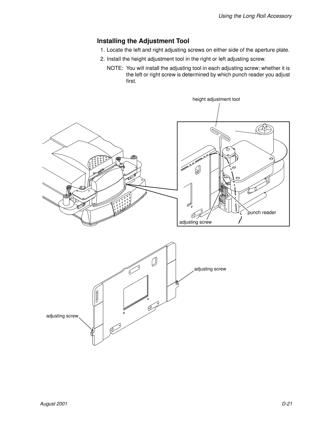 Kodak HR 500 manual Installing the Adjustment Tool, 120/220 