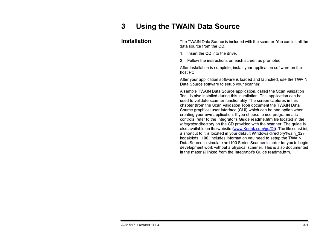 Kodak i100 Series manual Using the Twain Data Source 